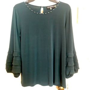 NWOT! Karl Lagerfeld Blouse with Studded Neckline & Ruffle Sleeves